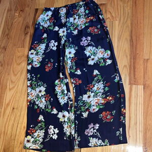 THE GREAT. Navy Wide-Leg Floral Pants